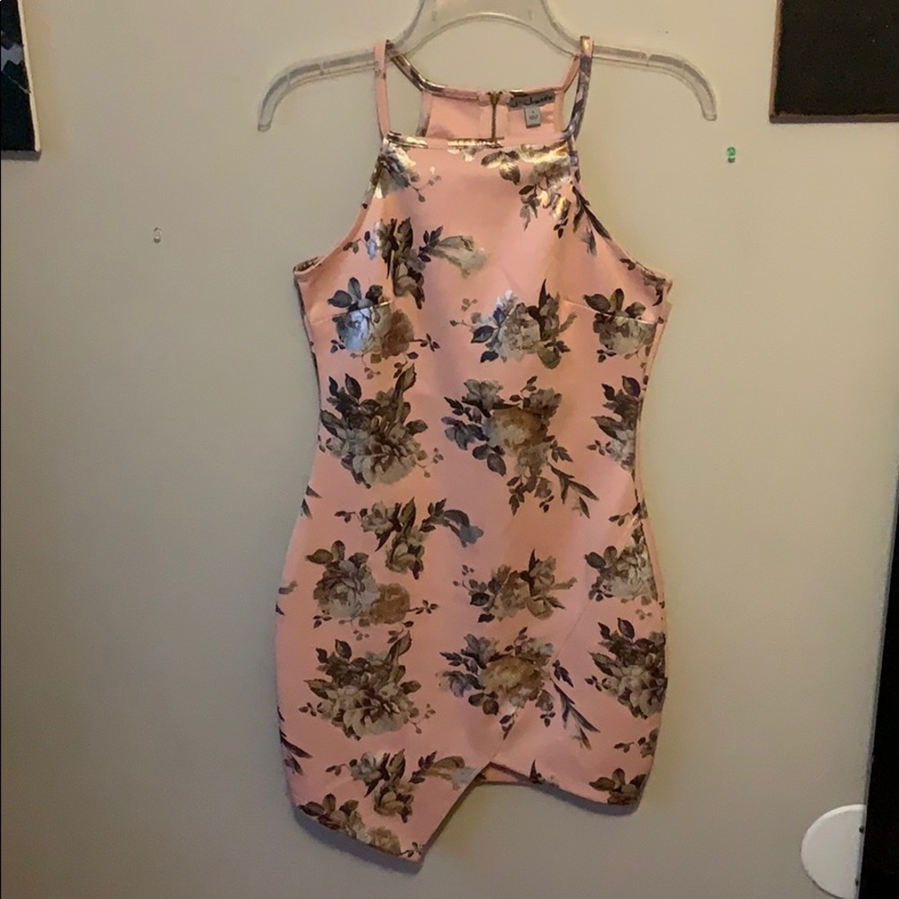 Baby pink dress with metallic floral designs